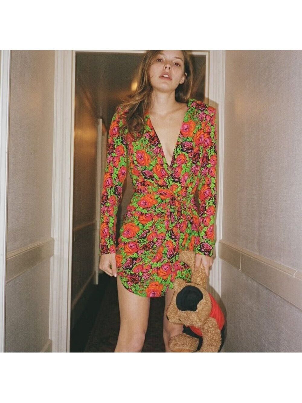 NWT Zara Bold Floral Faux Wrap Mini Dress